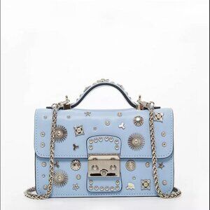 SUSU The Hollywood White Leather Crossbody Bag Baby Blue color